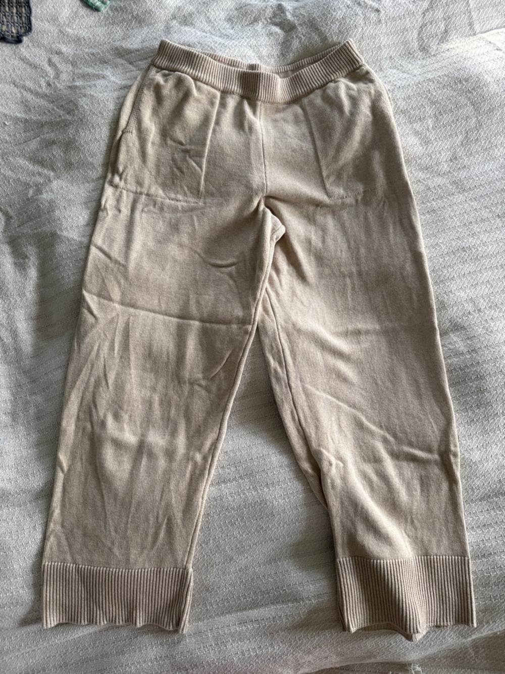 NWOT Free People Beige Knit Wide-Leg Pants